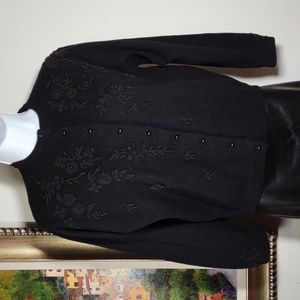Vintage Johnson Yu Beaded Lambswool Cardigan Sweater
